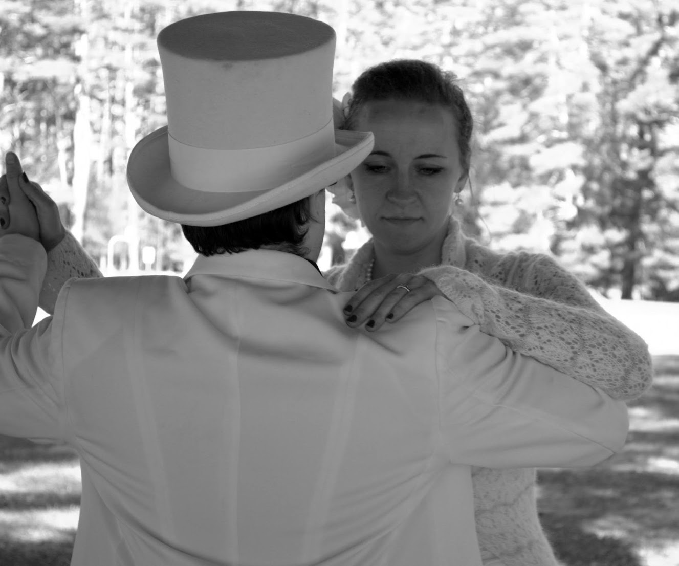A couple dancing outdoors